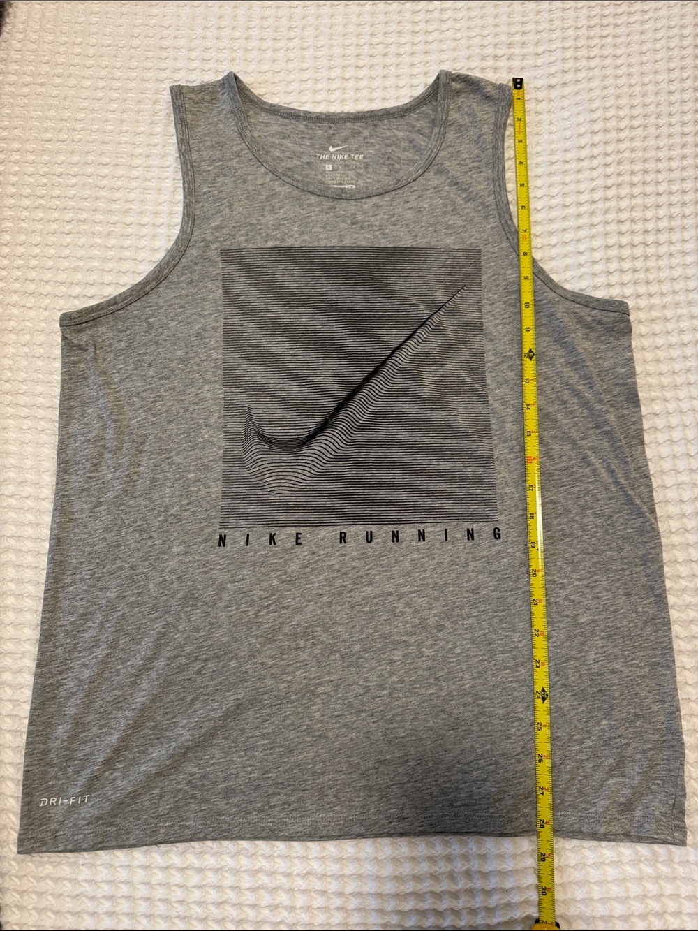 Nike Running Dri-Fit Tank Top in Heather Grey with Retro Graphic, Men’s Large